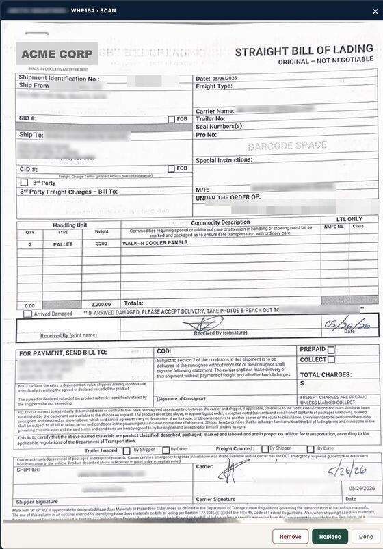 The signed delivery order, scanned into the receipt