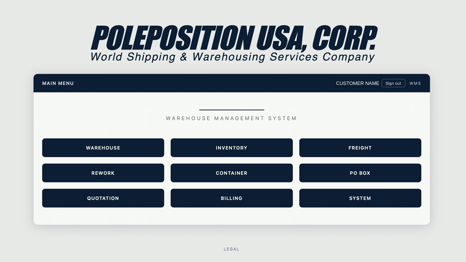 IW-Cargo main menu, showing the nine modules